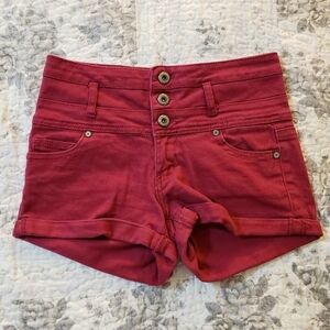 Raspberry Red Denim Mini Shorts by Blue Asphalt
